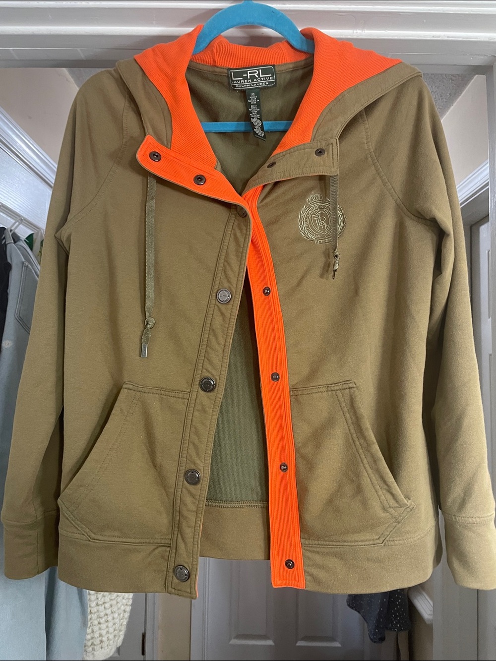 Ralph Lauren Olive Utility Jacket with Bright Orange Hood Trim